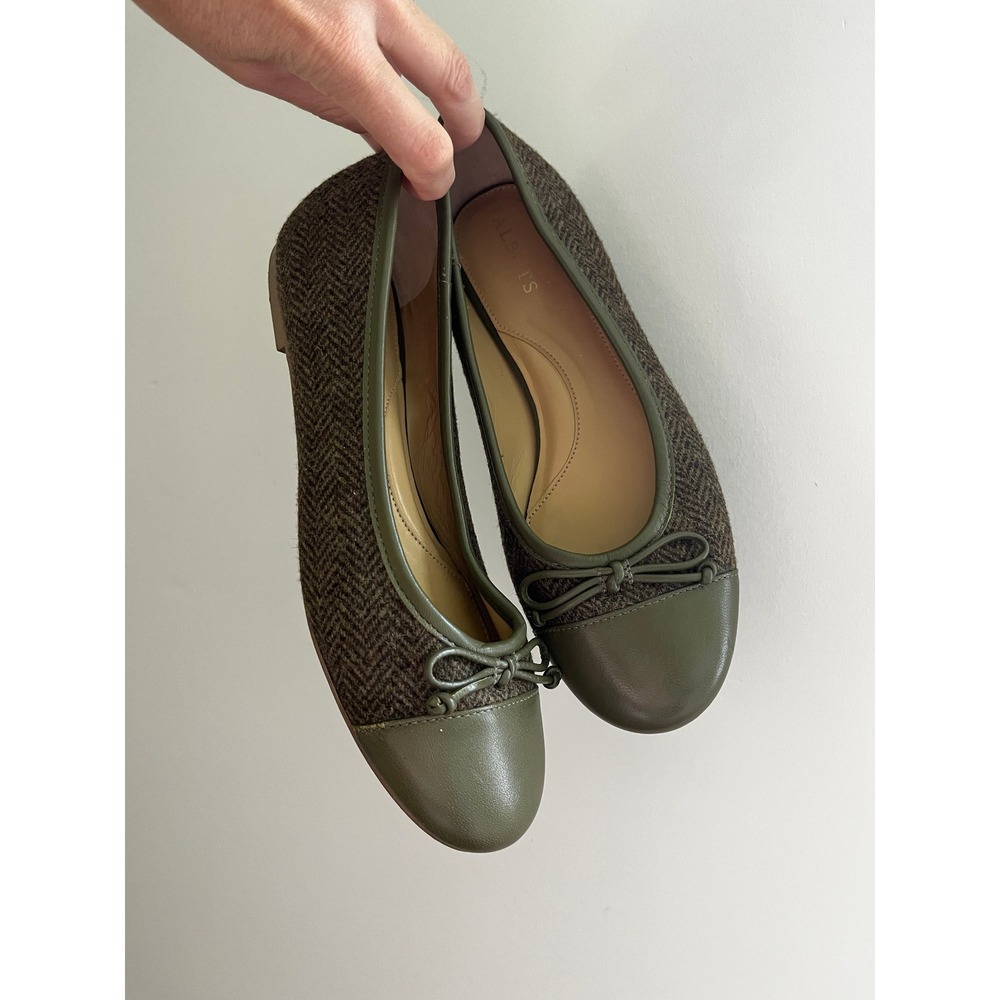 Talbots Blair Cap Toe Flats 6.5 Deep Moss Green Ballet Herringbone Preppy Office